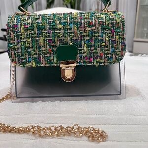 Green Tweed Clear Handbag